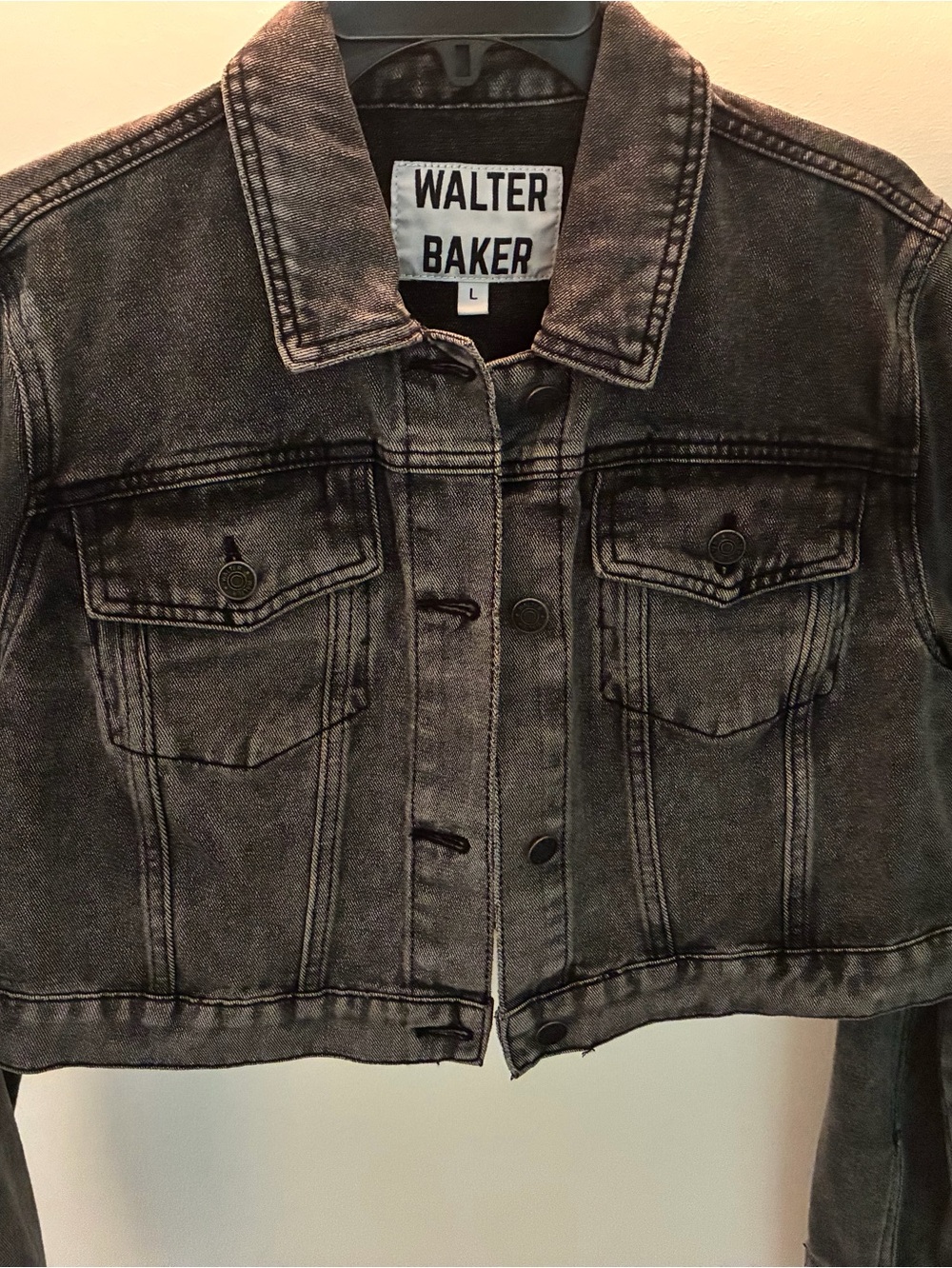 WALTER BAKER Washed Black Cropped Denim Jacket